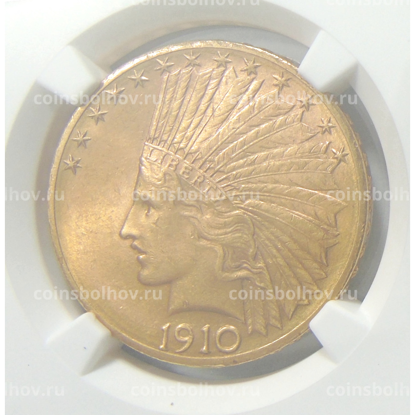 Монета 10 долларов 1910 года D США (в слабе NGC MS 62)