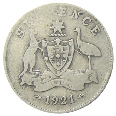 Монета 6 пенсов 1921 года Австралия (аверс)
