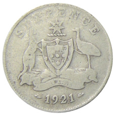 Монета 6 пенсов 1921 года Австралия (аверс)