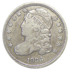 Монета 10 центов 1836 года США (аверс)