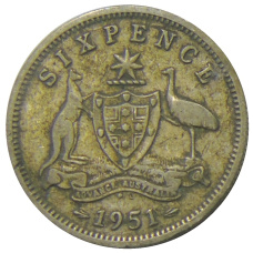 Монета 6 пенсов 1951 года Австралия (аверс)