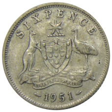 Монета 6 пенсов 1951 года Австралия (аверс)