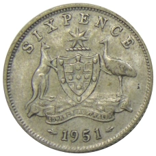 Монета 6 пенсов 1951 года Австралия (аверс)