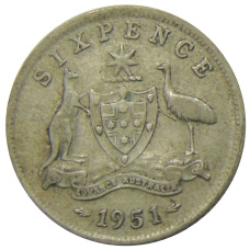 Монета 6 пенсов 1951 года Австралия (аверс)