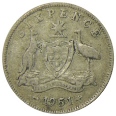 Монета 6 пенсов 1951 года Австралия (аверс)