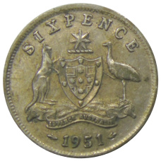 Монета 6 пенсов 1951 года Австралия (аверс)