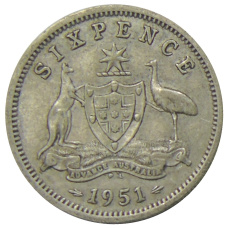 Монета 6 пенсов 1951 года Австралия (аверс)