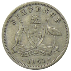 Монета 6 пенсов 1951 года Австралия (аверс)