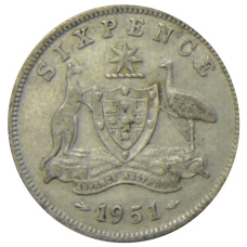 Монета 6 пенсов 1951 года Австралия (аверс)