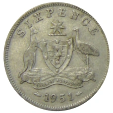 Монета 6 пенсов 1951 года Австралия (аверс)
