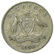 Монета 6 пенсов 1950 года Австралия (аверс)