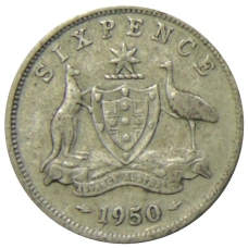 Монета 6 пенсов 1950 года Австралия (аверс)