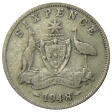 Монета 6 пенсов 1948 года Австралия (аверс)