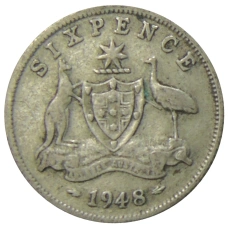 Монета 6 пенсов 1948 года Австралия (аверс)