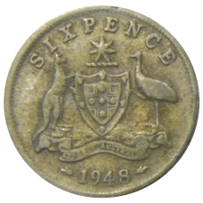 Монета 6 пенсов 1948 года Австралия (аверс)