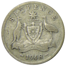 Монета 6 пенсов 1948 года Австралия (аверс)