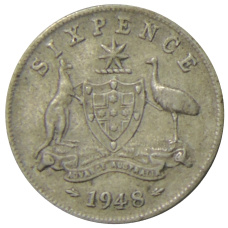 Монета 6 пенсов 1948 года Австралия (аверс)
