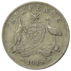 Монета 6 пенсов 1948 года Австралия (аверс)