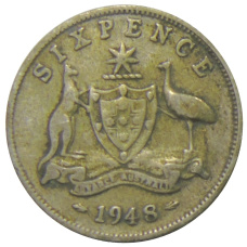 Монета 6 пенсов 1948 года Австралия (аверс)