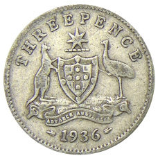 Монета 3 пенса 1936 года Австралия (аверс)