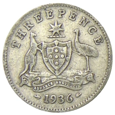 Монета 3 пенса 1936 года Австралия (аверс)