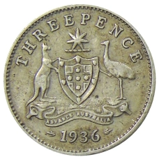Монета 3 пенса 1936 года Австралия (аверс)