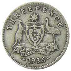 Монета 3 пенса 1936 года Австралия (аверс)