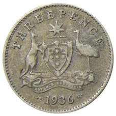 Монета 3 пенса 1936 года Австралия (аверс)