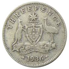 Монета 3 пенса 1936 года Австралия (аверс)