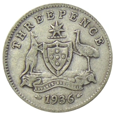 Монета 3 пенса 1936 года Австралия (аверс)