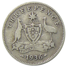 Монета 3 пенса 1936 года Австралия (аверс)