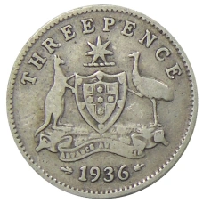 Монета 3 пенса 1936 года Австралия (аверс)