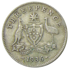 Монета 3 пенса 1936 года Австралия (аверс)