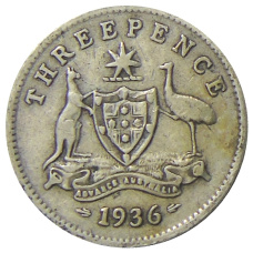 Монета 3 пенса 1936 года Австралия (аверс)