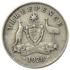 Монета 3 пенса 1928 года Австралия (аверс)
