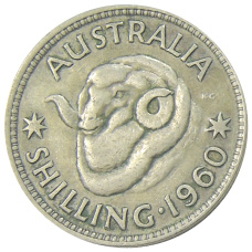 Монета 1 шиллинг 1960 года Австралия (аверс)