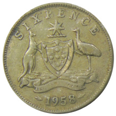 Монета 6 пенсов 1958 года Австралия (аверс)