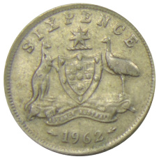 Монета 6 пенсов 1962 года Австралия (аверс)