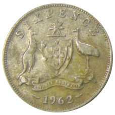 Монета 6 пенсов 1962 года Австралия (аверс)