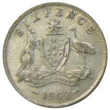 Монета 6 пенсов 1962 года Австралия (аверс)