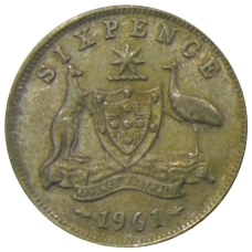 Монета 6 пенсов 1961 года Австралия (аверс)