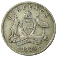 Монета 6 пенсов 1936 года Австралия (аверс)