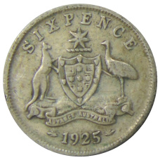 Монета 6 пенсов 1925 года Австралия (аверс)