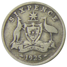 Монета 6 пенсов 1925 года Австралия (аверс)