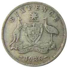 Монета 6 пенсов 1936 года Австралия (аверс)
