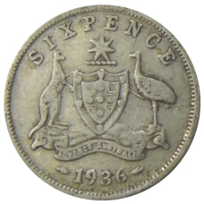 Монета 6 пенсов 1936 года Австралия (аверс)