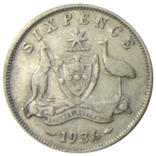 Монета 6 пенсов 1936 года Австралия (аверс)