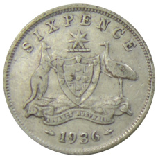 Монета 6 пенсов 1936 года Австралия (аверс)