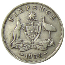 Монета 6 пенсов 1936 года Австралия (аверс)