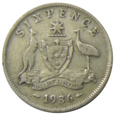 Монета 6 пенсов 1936 года Австралия (аверс)